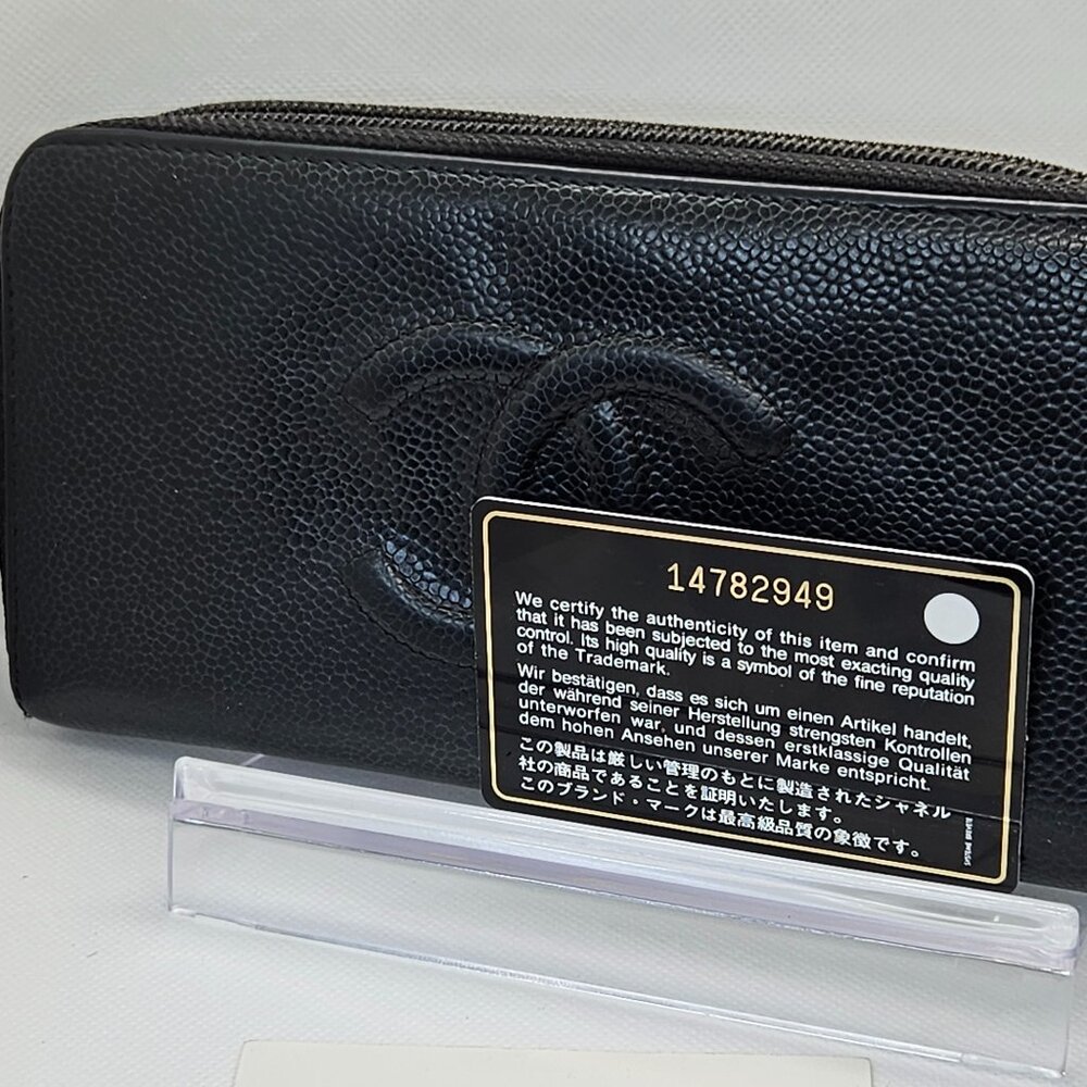 Chanel Timeless Caviar Black Leather Full Zipper Wallet